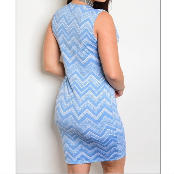 Plus Size - Baby Blue & White Chevron Dress - Picture 2 of 3